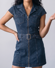 Ruby Denim Zip-Front Collared Mini Dress