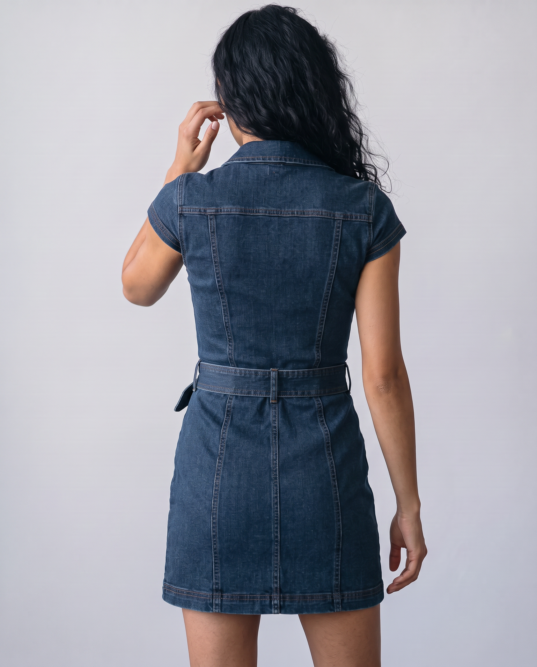 Ruby Denim Zip-Front Collared Mini Dress