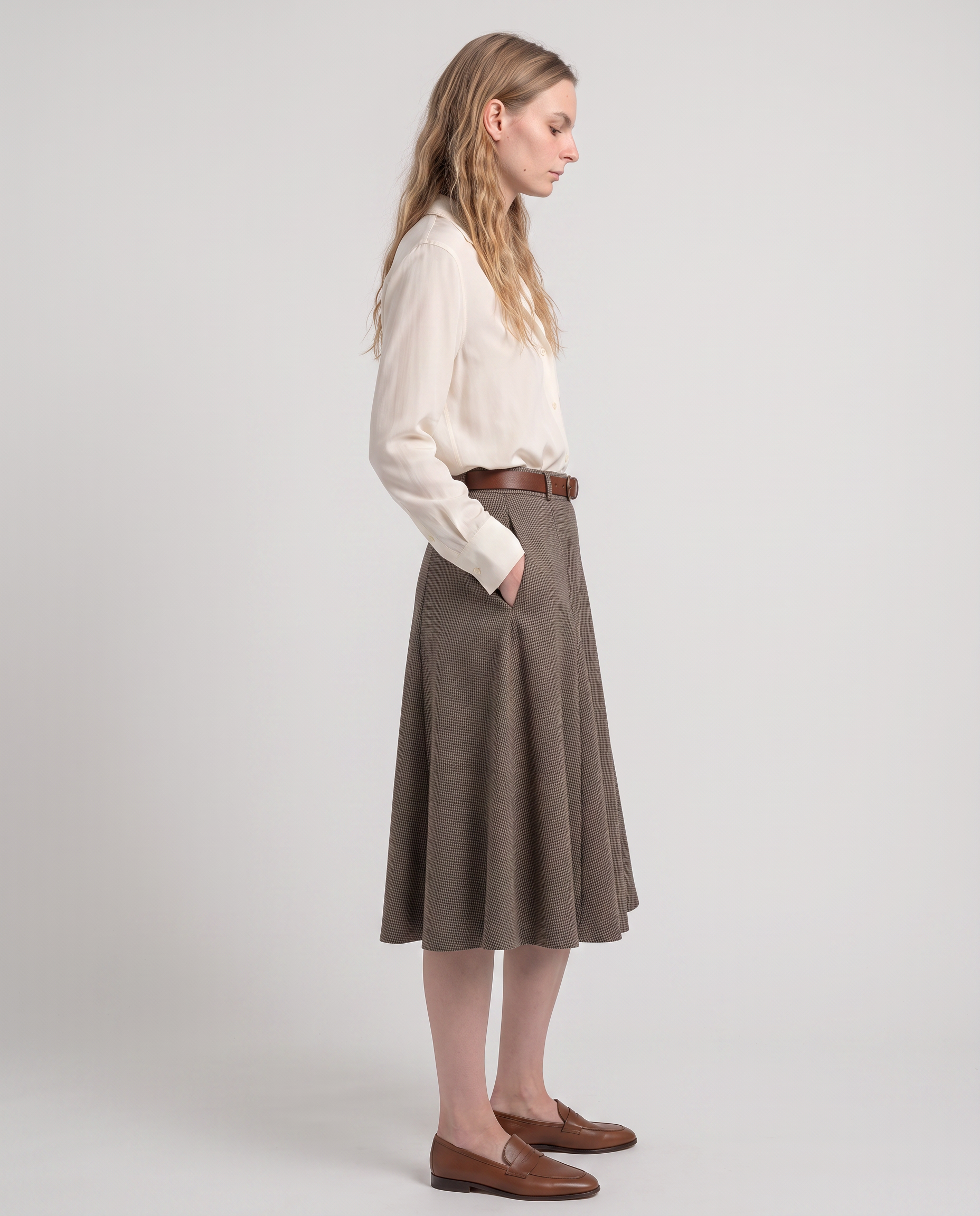 Genevieve A-Line Houndstooth Midi Skirt