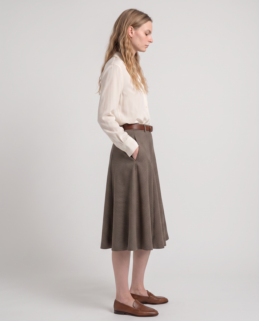 Genevieve A-Line Houndstooth Midi Skirt
