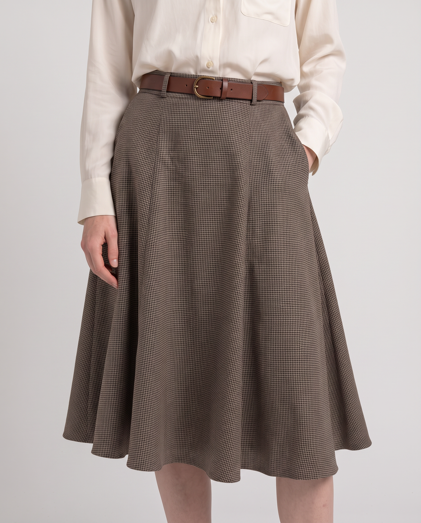 Genevieve A-Line Houndstooth Midi Skirt