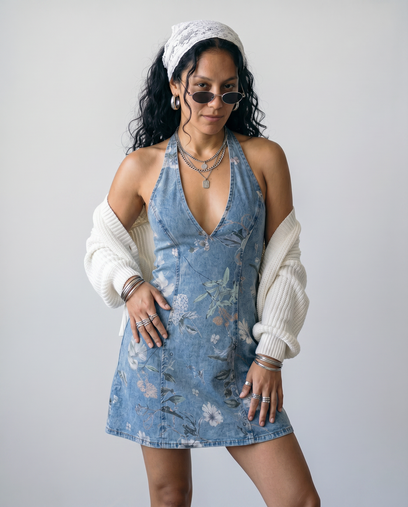 Ophelia Denim Halter Mini Dress