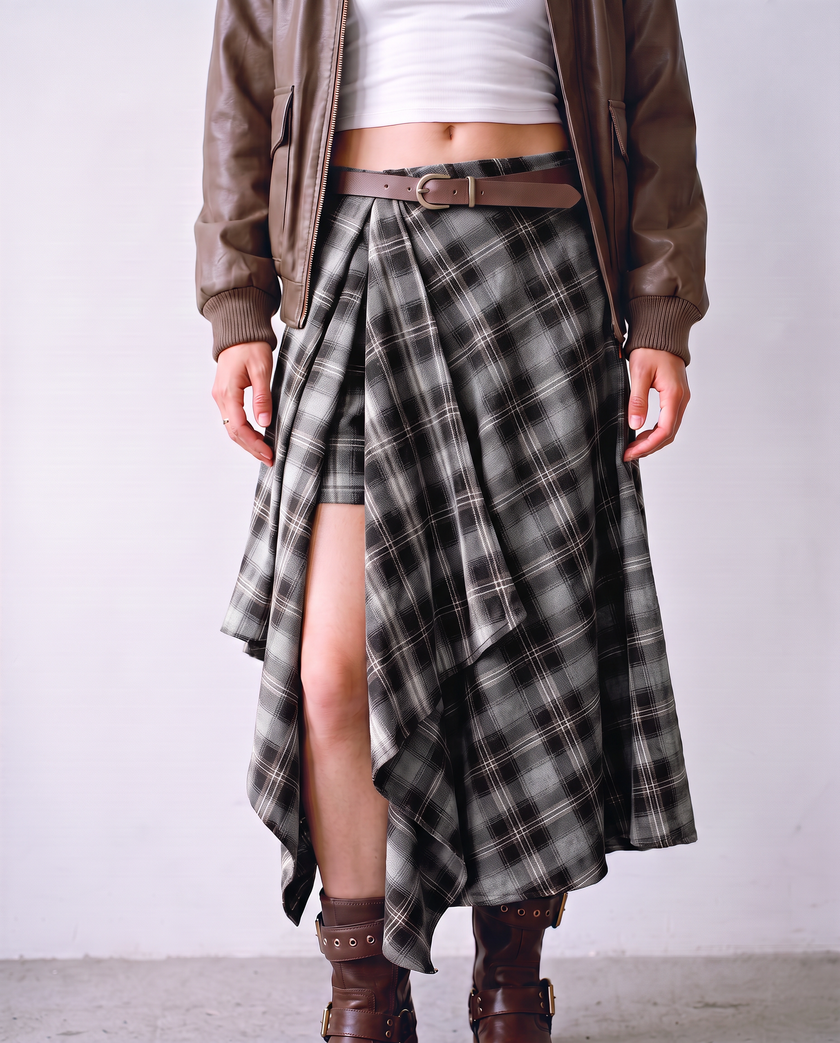 Marguerite Plaid Wrap Midi Skirt