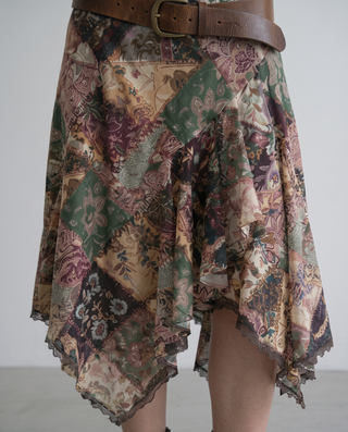 Patchwork Print Handkerchief Midi Skirt