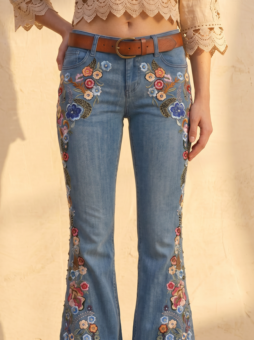 Marigolde Embroidered Flare Denim Jeans