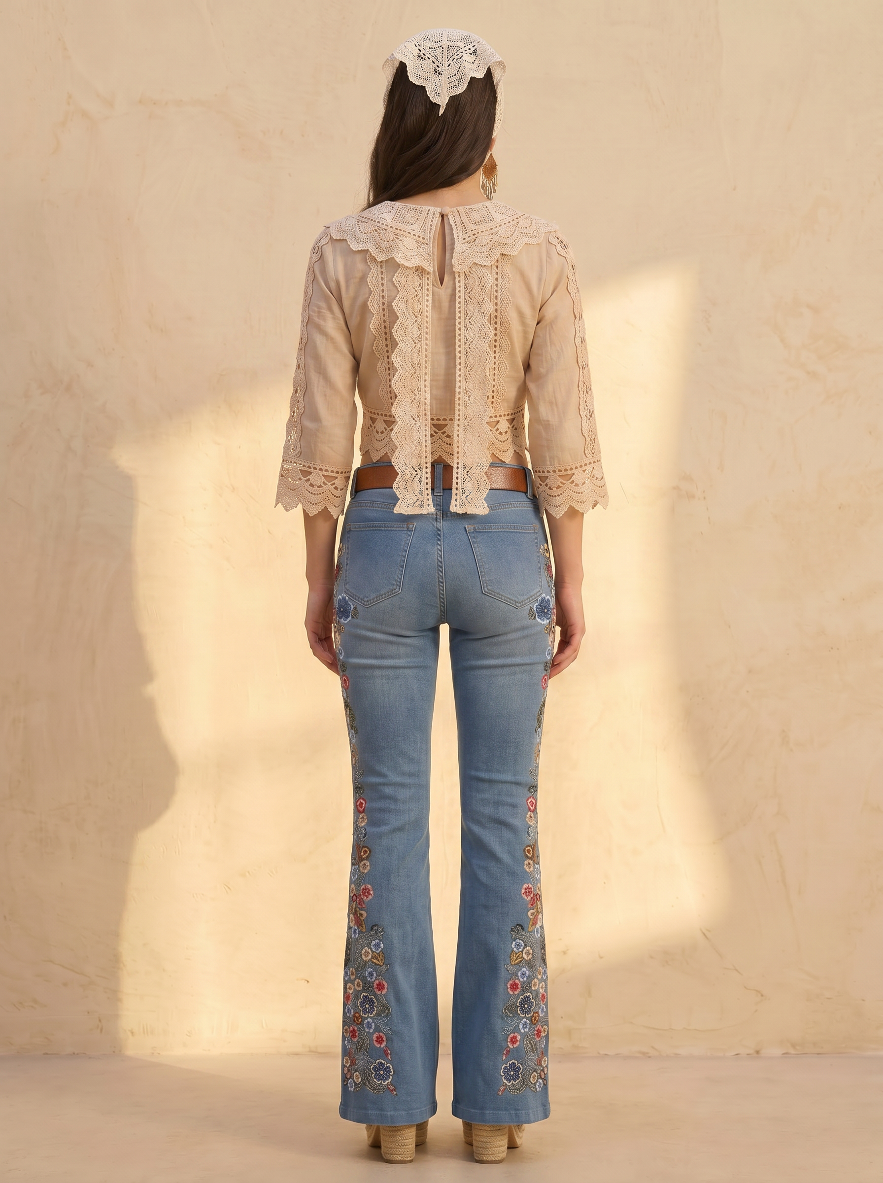 Marigolde Embroidered Flare Denim Jeans
