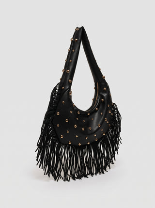 Cecily Studded Fringe Crescent Hobo Bag