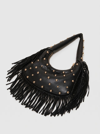 Cecily Studded Fringe Crescent Hobo Bag