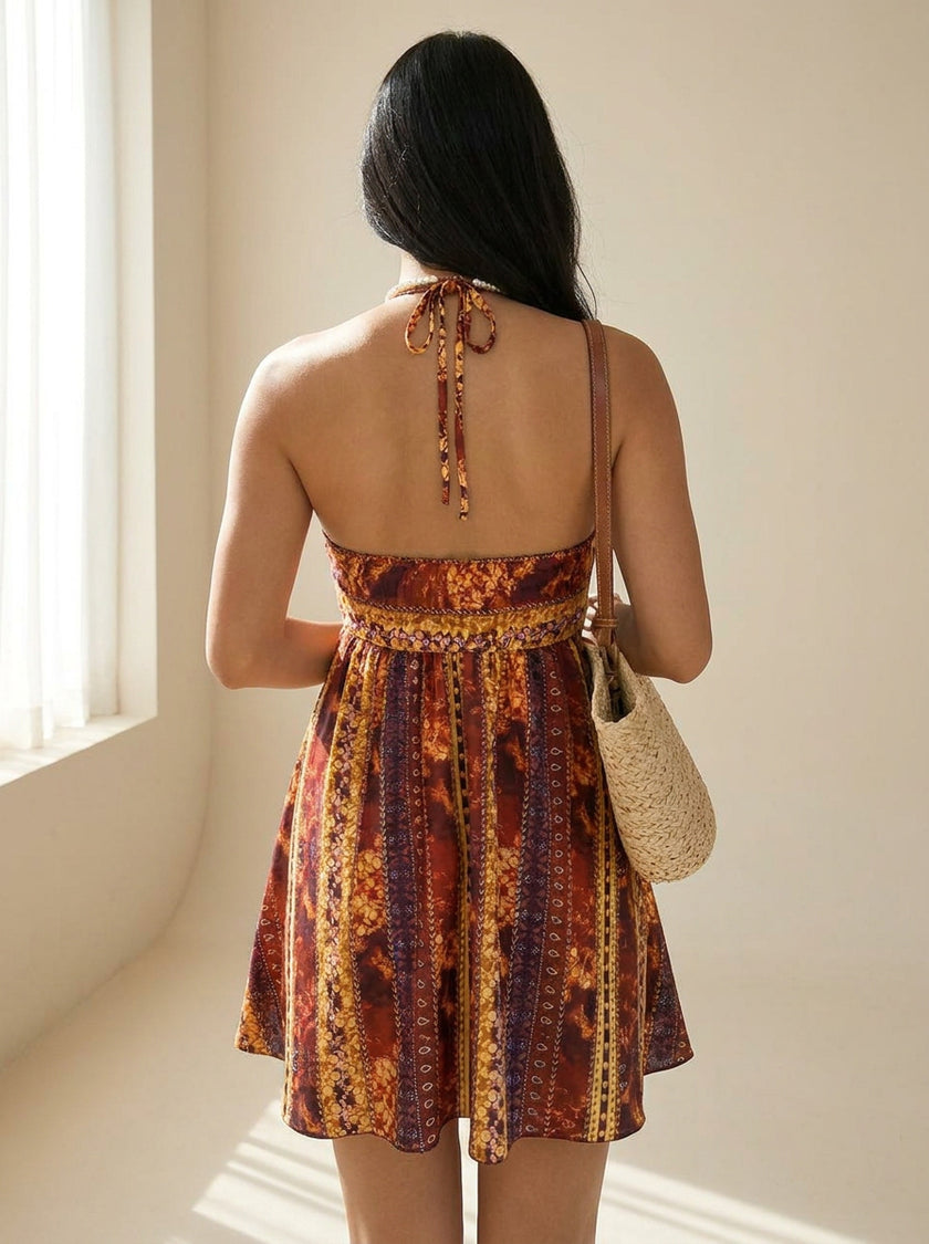 Paisley Print Halter Mini Dress