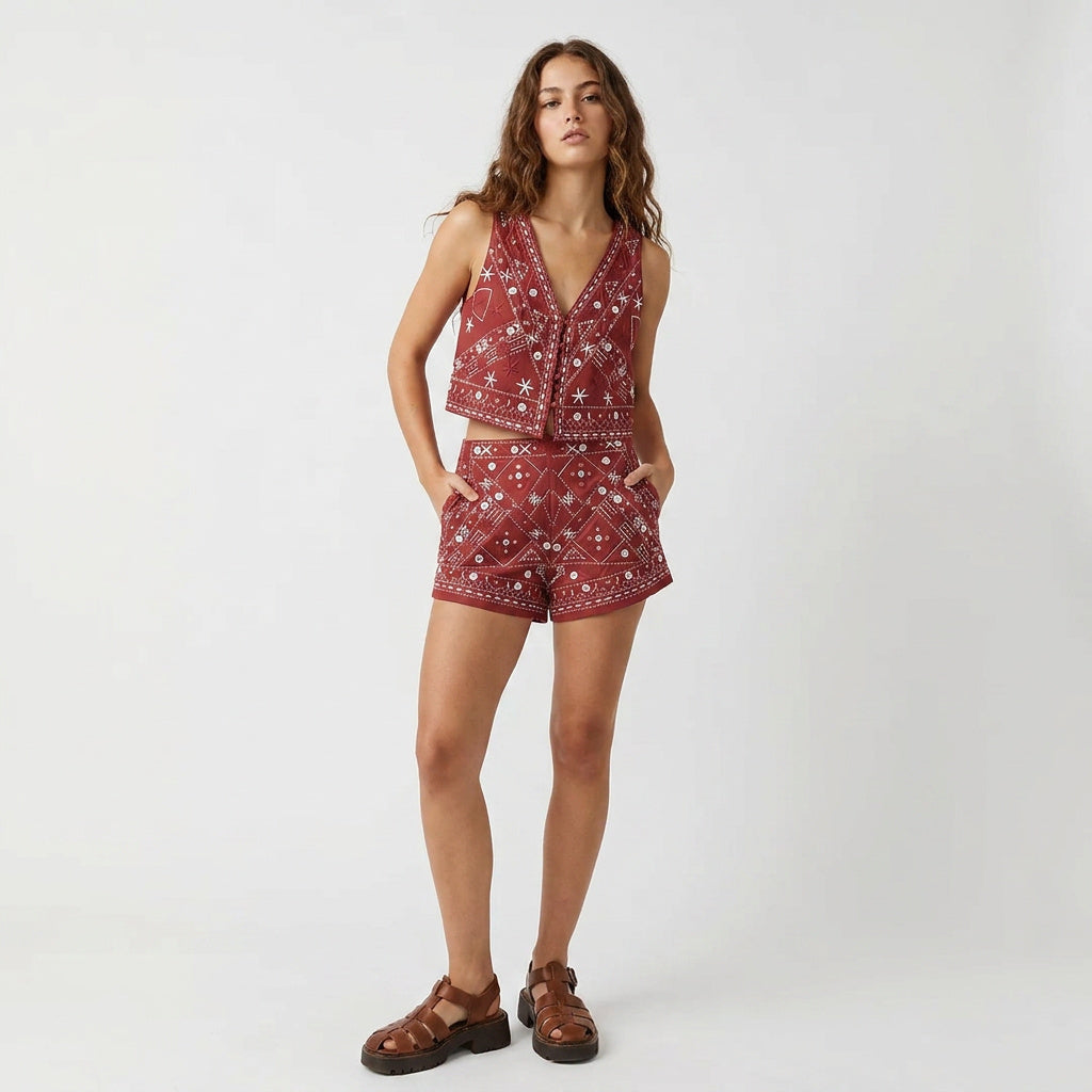 Embroidered Mirror Detail Two Piece Set