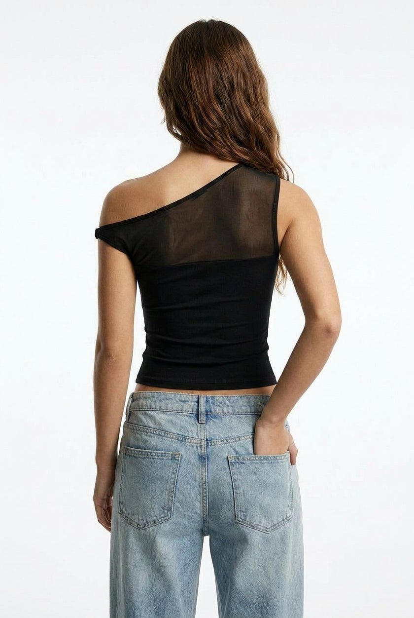 Mesh One Shoulder Crop Top