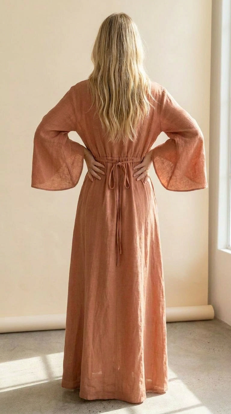 Bell Sleeve Drawstring Maxi Dress