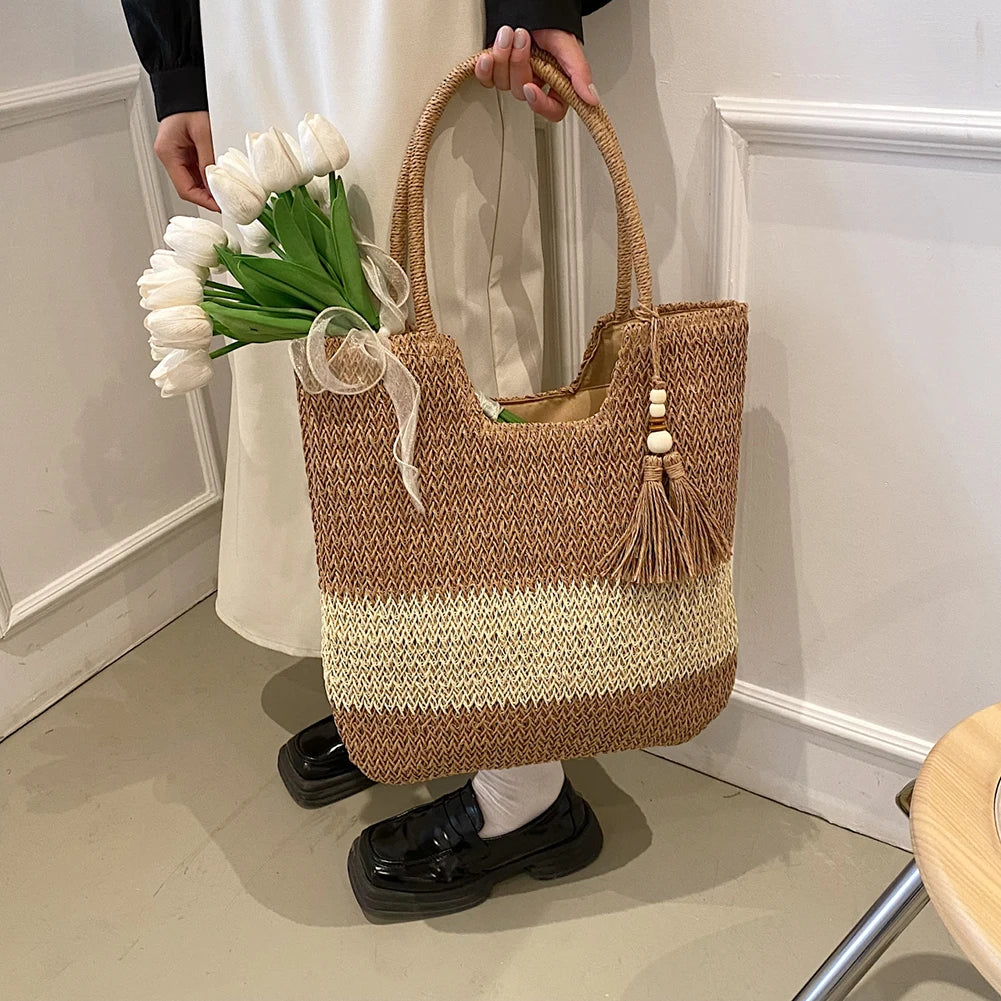 Wanderlust Woven Stripe Tassel Tote Bag
