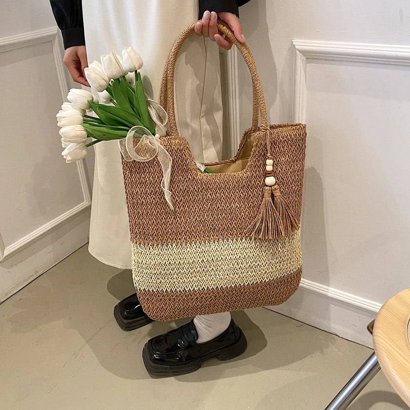Wanderlust Woven Stripe Tassel Tote Bag