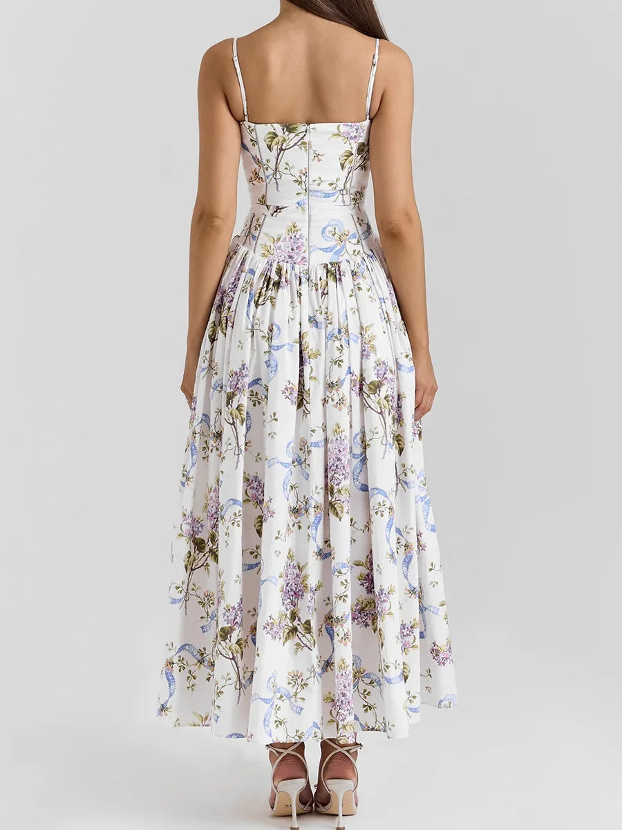 Floral Bow Corset Midi Dress