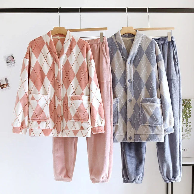 Cozy Chess Club Argyle Flannel Pajama Set
