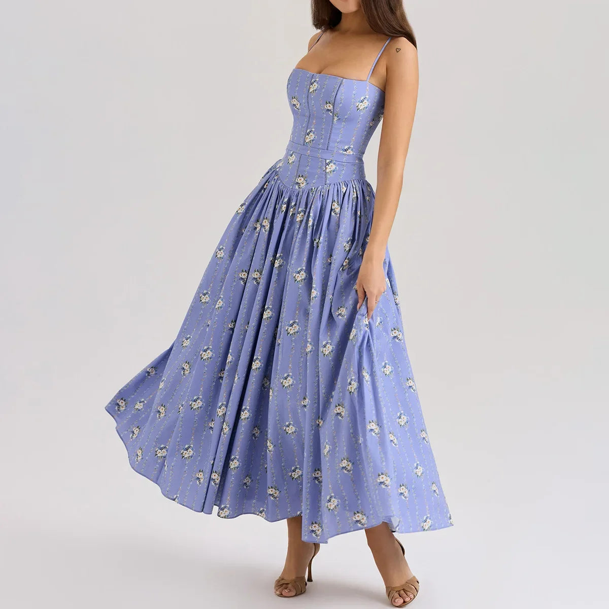Floral Bow Corset Midi Dress