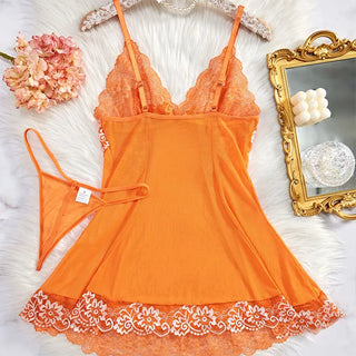 Fancy In Bloom Contrast Lace Babydoll & Thong Set