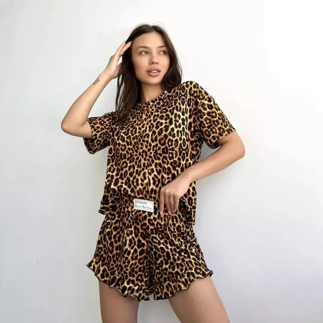 Wild At Heart Leopard Print Tee & Shorts Lounge Set