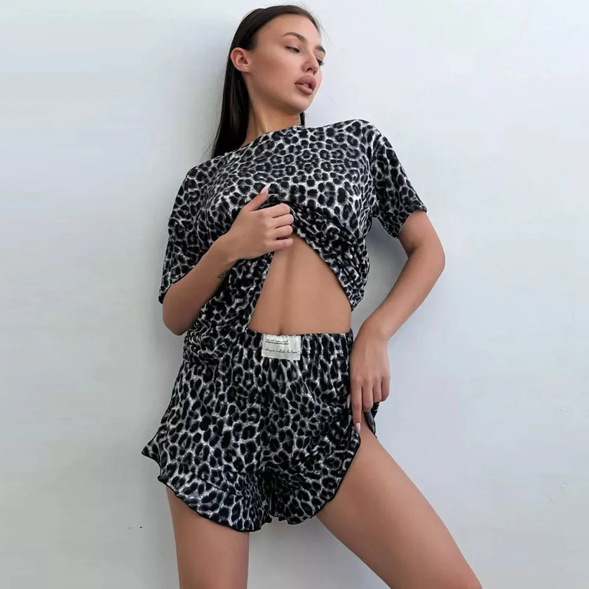 Wild At Heart Leopard Print Tee & Shorts Lounge Set