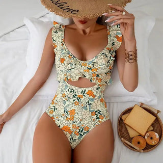 Garden Party Ruffle Cut-Out One Piece Swimsuit