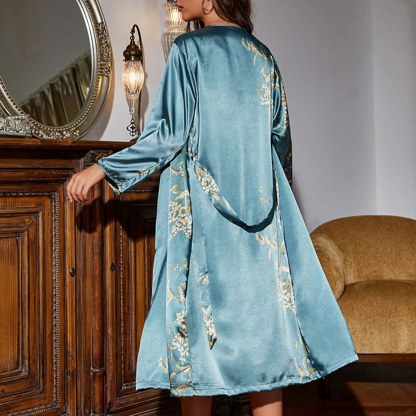 Blossom & Silk Floral Satin Slip Dress & Robe Set