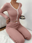 Button Up Buttercup Ribbed Cardigan & Pants Lounge Set
