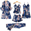 Morning Ritual Lace Trim Satin 4-Piece Pajama Set