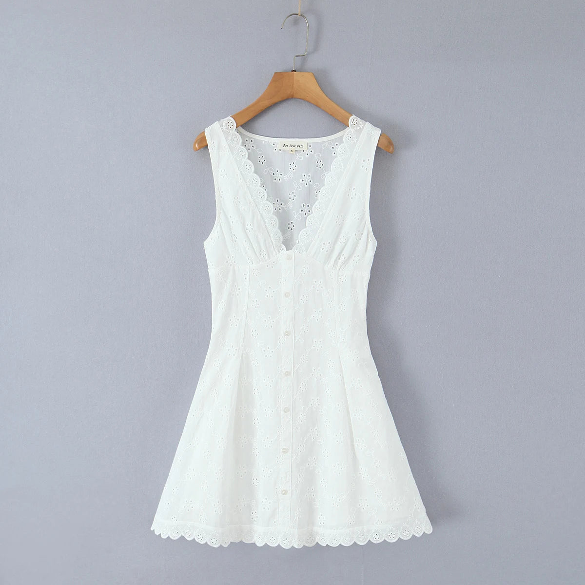 Eyelet Lace Button Front Mini Dress