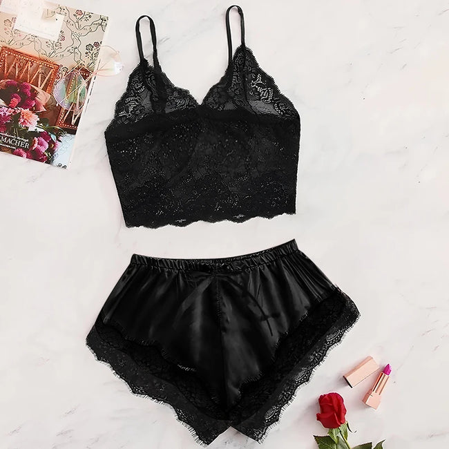 Sweet & Savage Lace Bralette & Satin Shorts Set