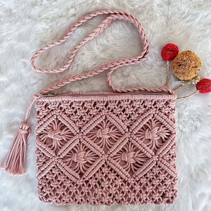 Knot Your Average Macramé Tassel Crossbody Bag