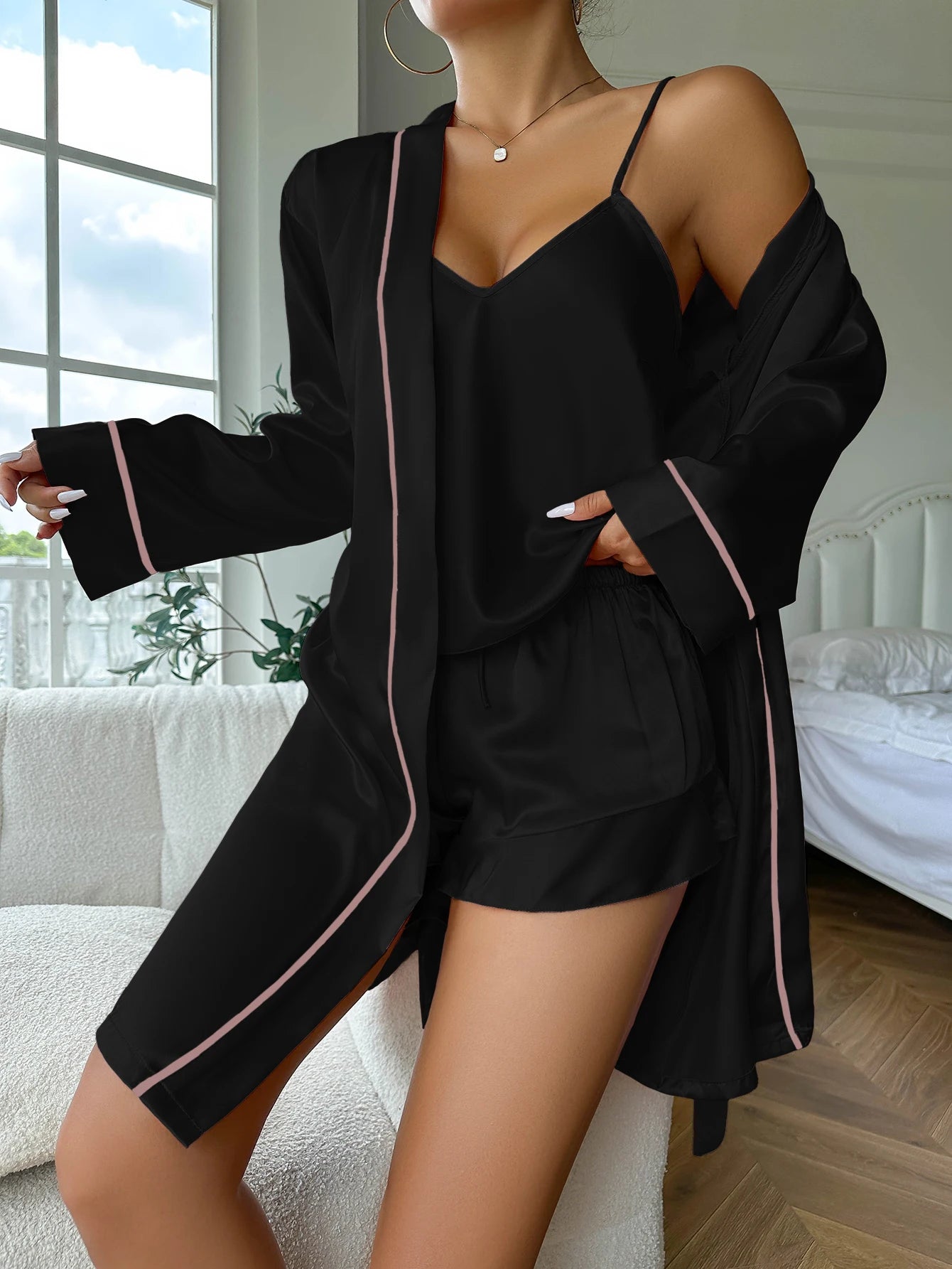 Boss Lady Brunch Satin Cami, Shorts & Robe 3-Piece Set