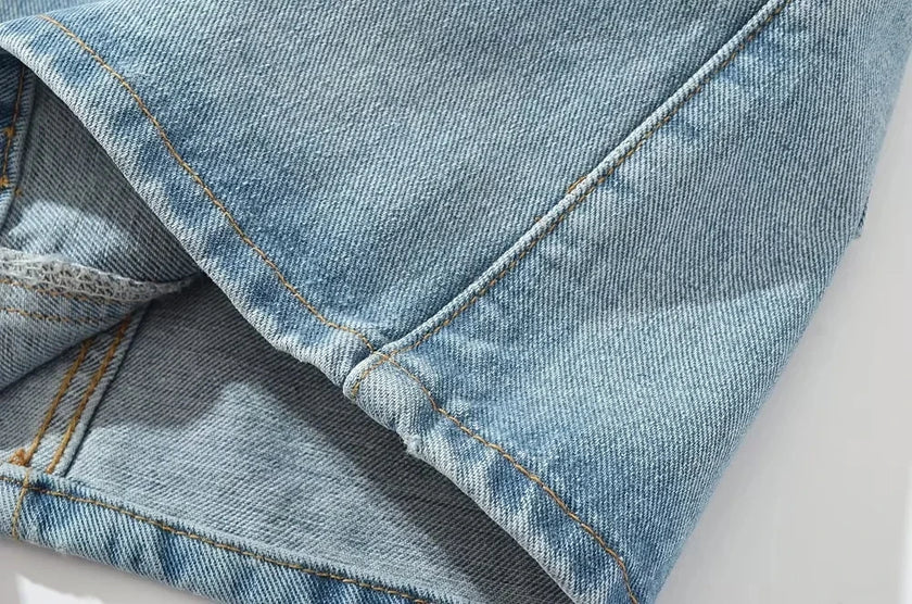 Asymmetrical Low Rise Denim Mini Skirt