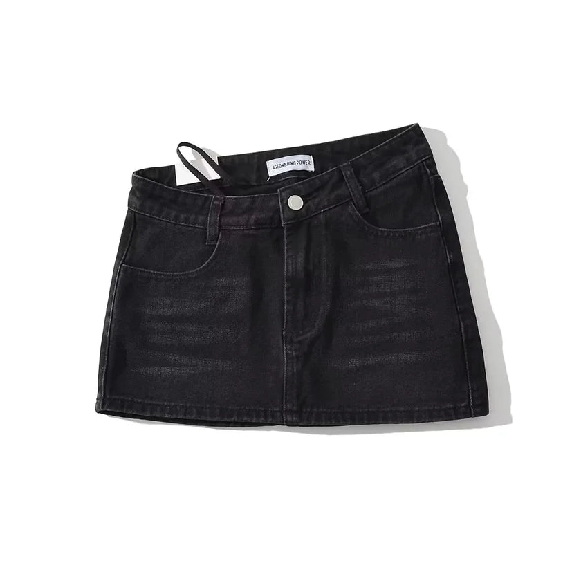 Asymmetrical Low Rise Denim Mini Skirt