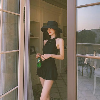 Dive Into Drama Halter Skirt One Piece Swimsuit
