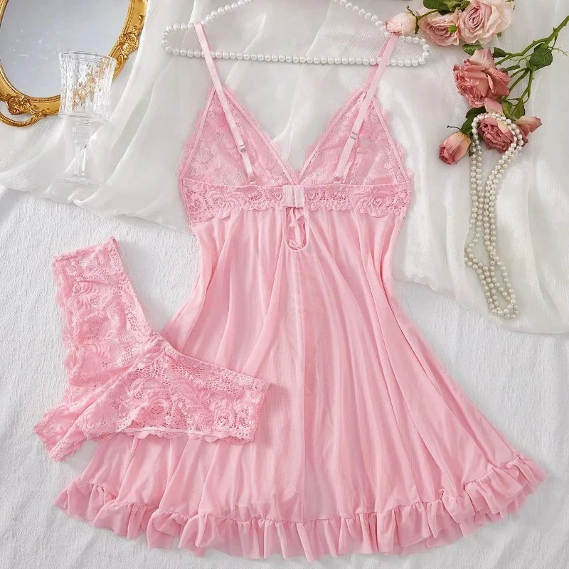 Dreamy Ruffle Babydoll & Lace Panty Set
