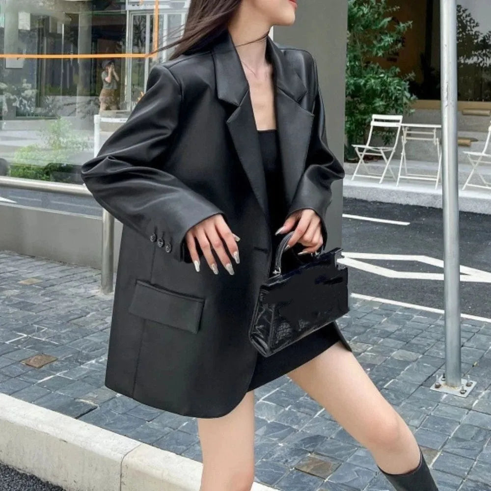 Mean Business Oversized Faux Leather Blazer