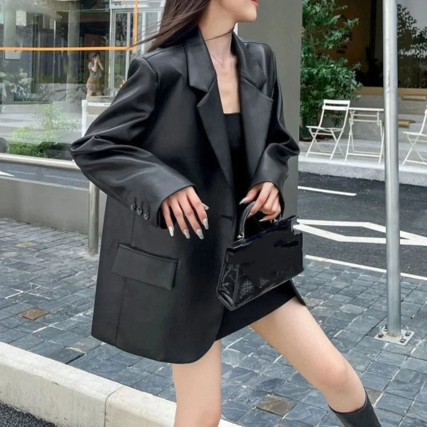 Mean Business Oversized Faux Leather Blazer