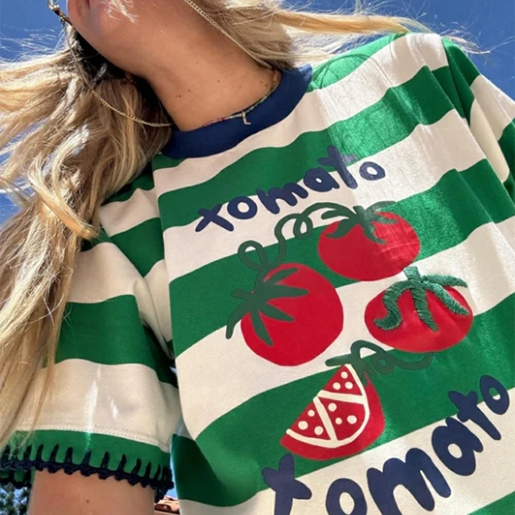 Summer Striped Graphic Crop Tee