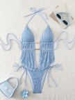 Shell Yeah Textured Halter Cut-Out One Piece Swimsuit