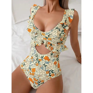 Garden Party Ruffle Cut-Out One Piece Swimsuit