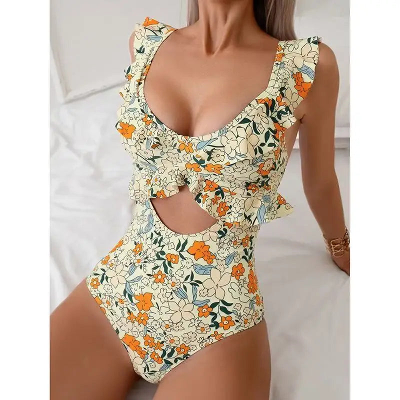 Garden Party Ruffle Cut-Out One Piece Swimsuit
