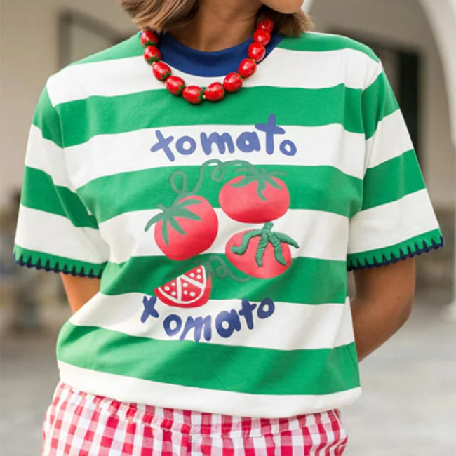 Summer Striped Graphic Crop Tee