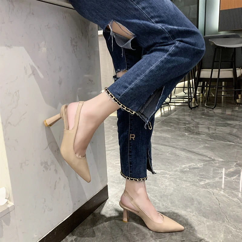 Sharp Instincts Pointed Toe Slingback Block Heels