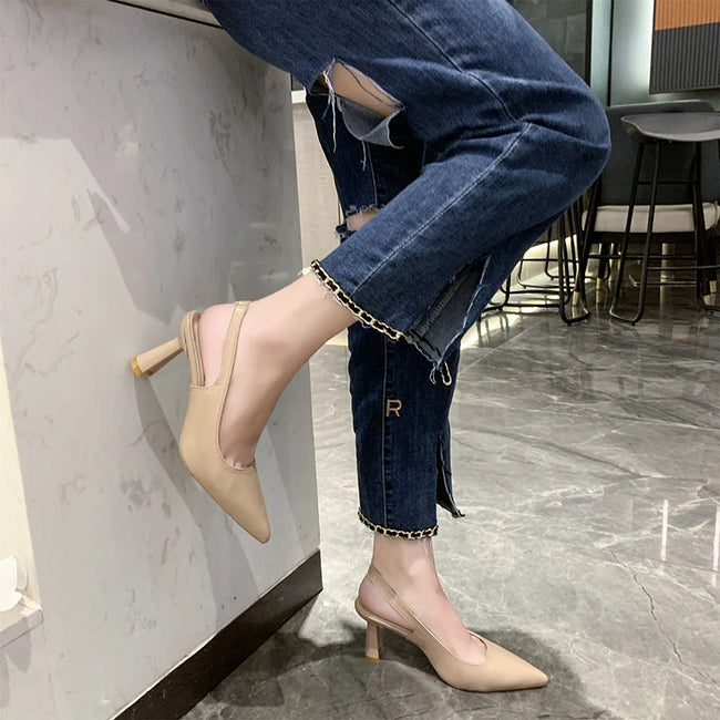 Sharp Instincts Pointed Toe Slingback Block Heels