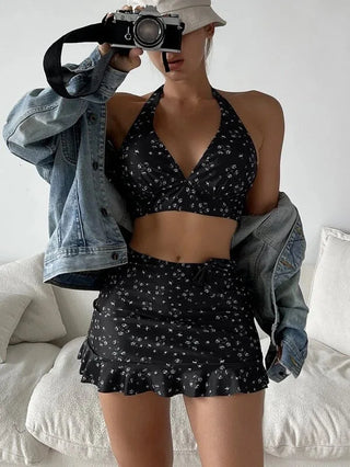 Dainty Days Floral Print Wrap Halter Bikini Set