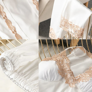 Morning Ritual Lace Trim Satin 4-Piece Pajama Set