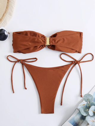 Goddess Mode Ruched Bandeau & Tie Side Bikini Set