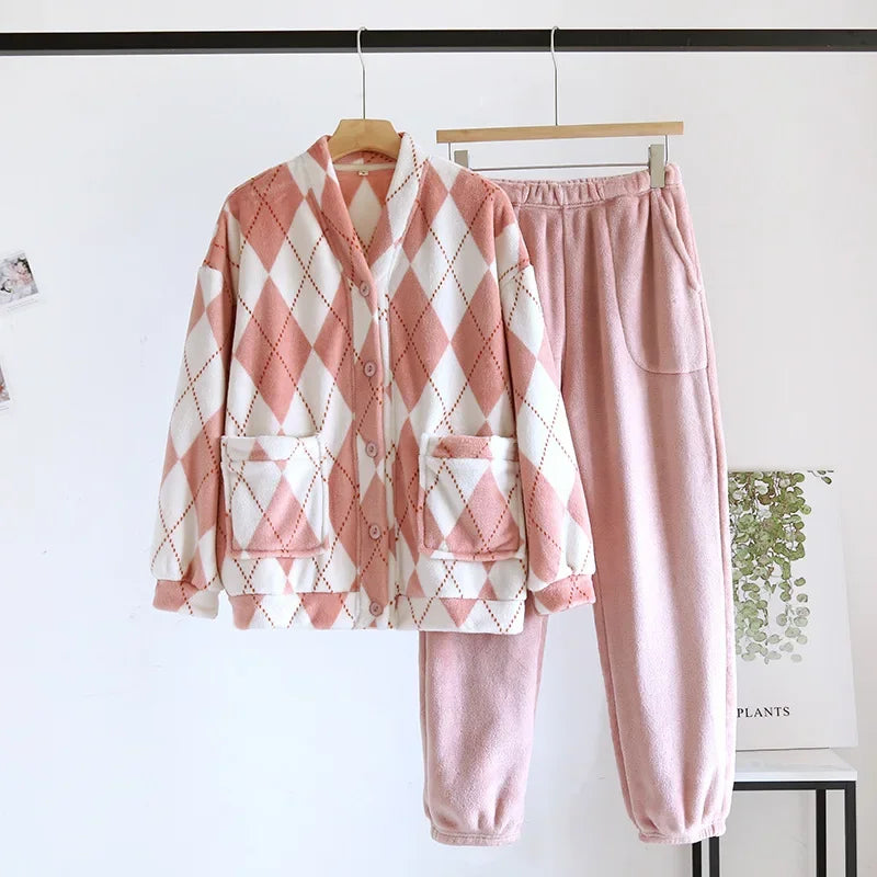 Cozy Chess Club Argyle Flannel Pajama Set
