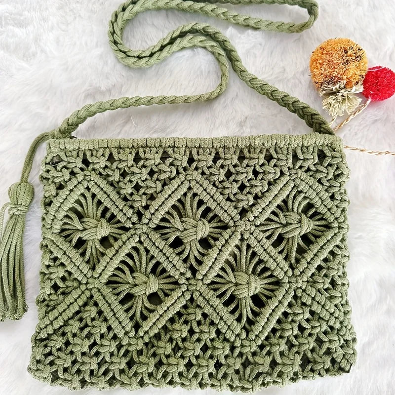 Knot Your Average Macramé Tassel Crossbody Bag